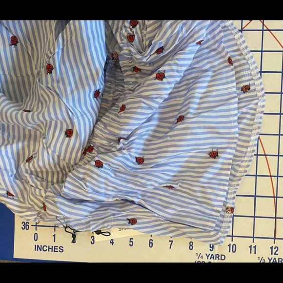 Olivaceous Crop Top Small Blue White Stripe Roses Off The Shoulder Ruffle Sleeve - Picture 11 of 11